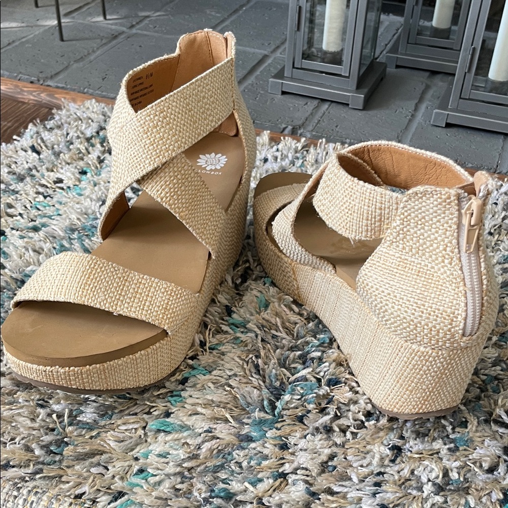 Yellow Box Textured Tan Wedge Sandals